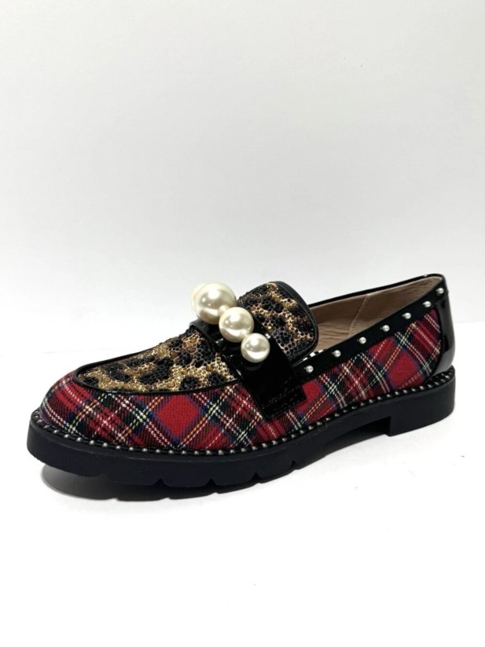 Betsey Johnson Womens Harloe Loafer Red Plaid Size 10 M